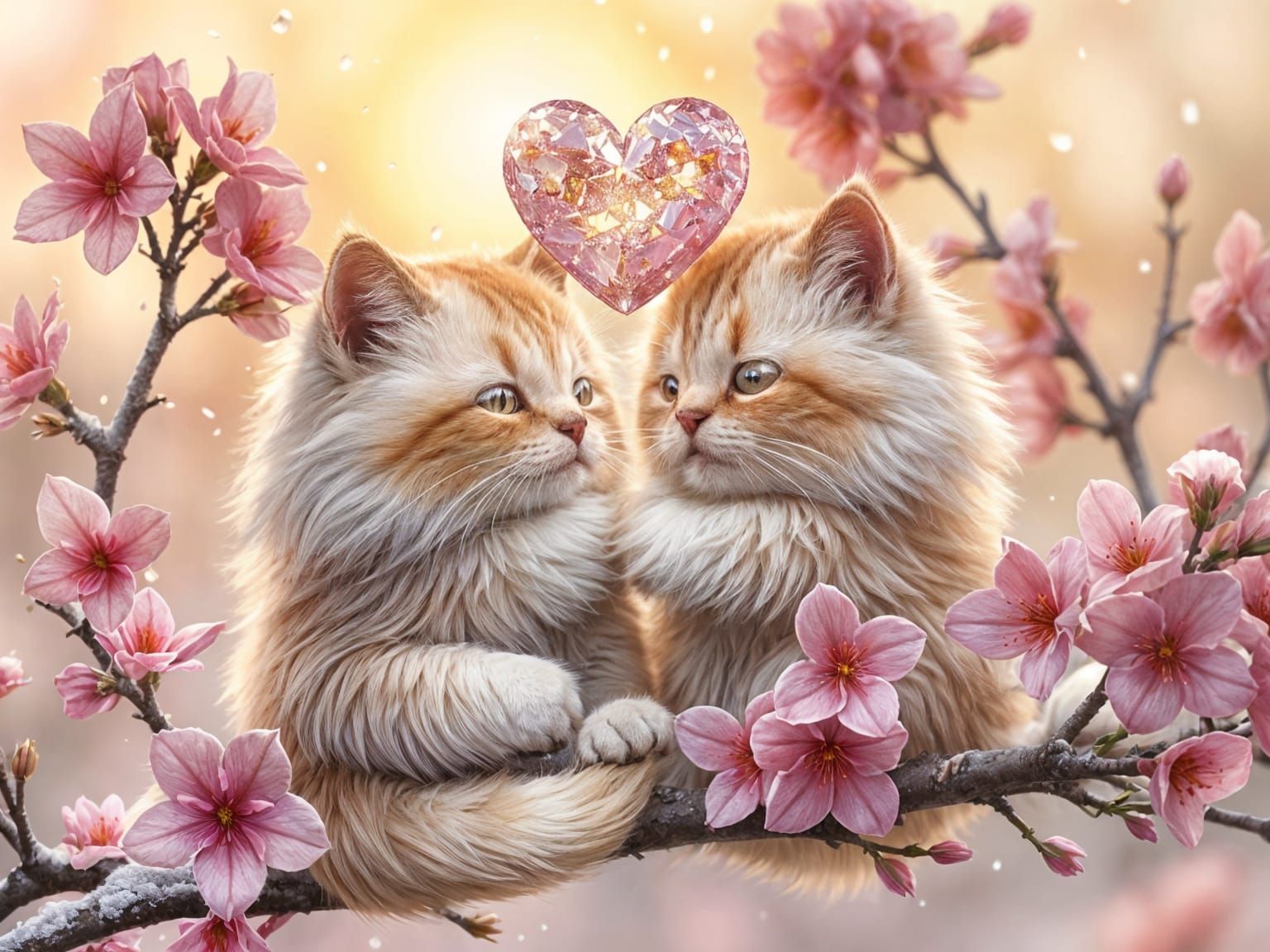 Whimsical Cartoon Cat Couple in Love Amidst Pastel Hues