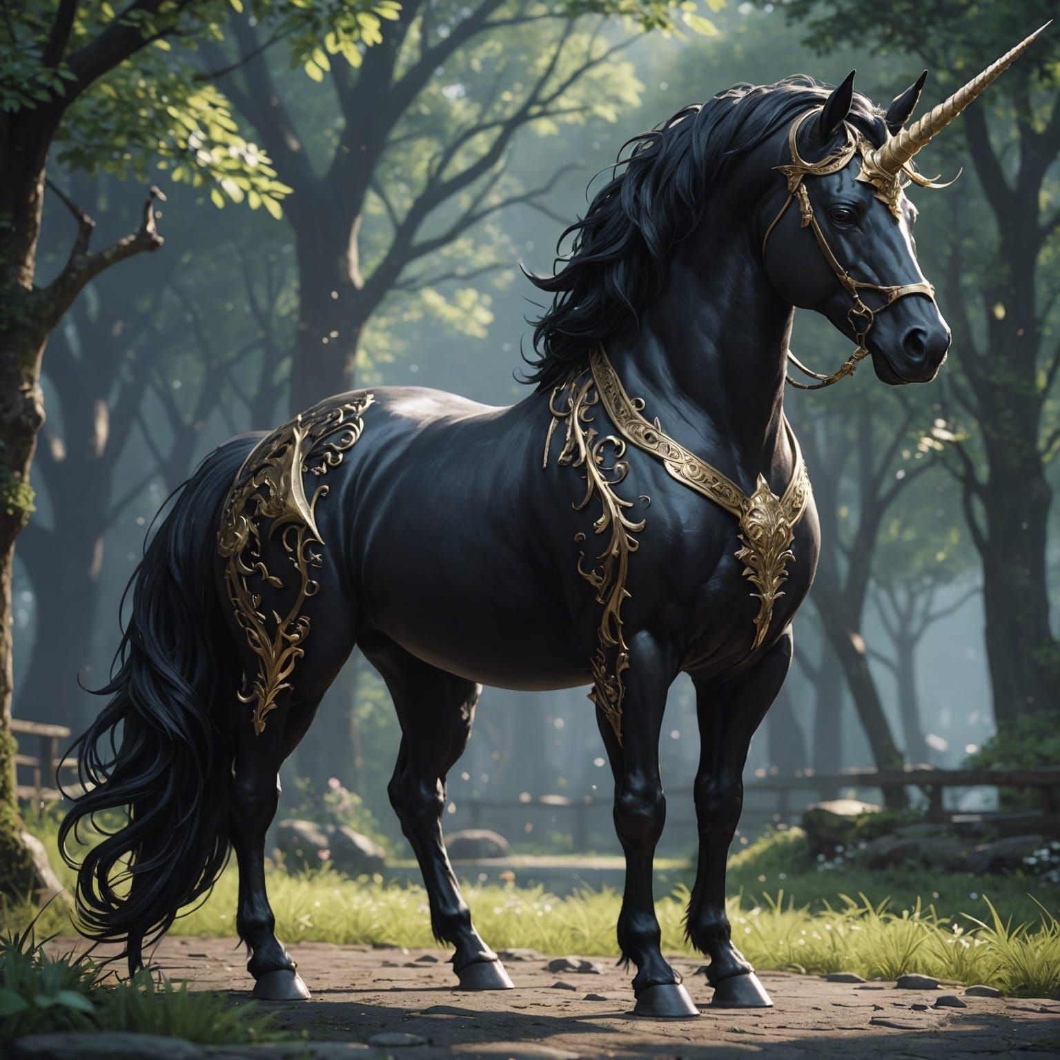 Black Unicorn in Detailed 3D Anime Style