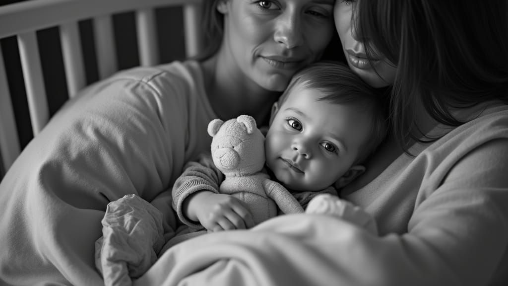 Cozy Family Moment in Monochromatic Hues