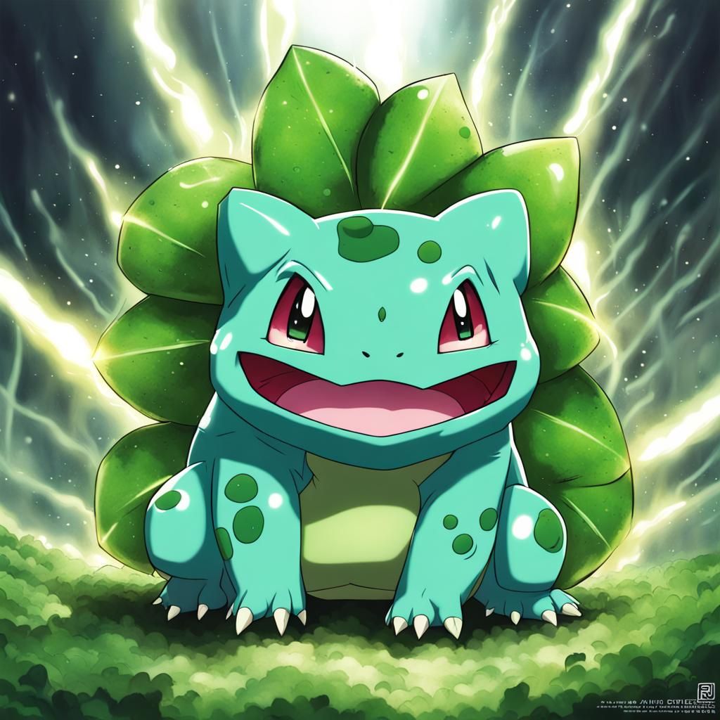 Electric Bulbasaur in Anime Key Visual Style