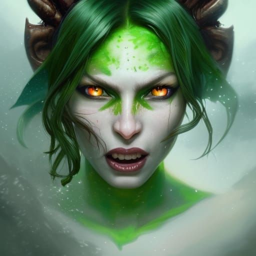 Green Witch Portrait with Intricate Details