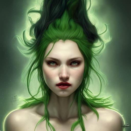 Green Witch Portrait in Hyperdetailed Style