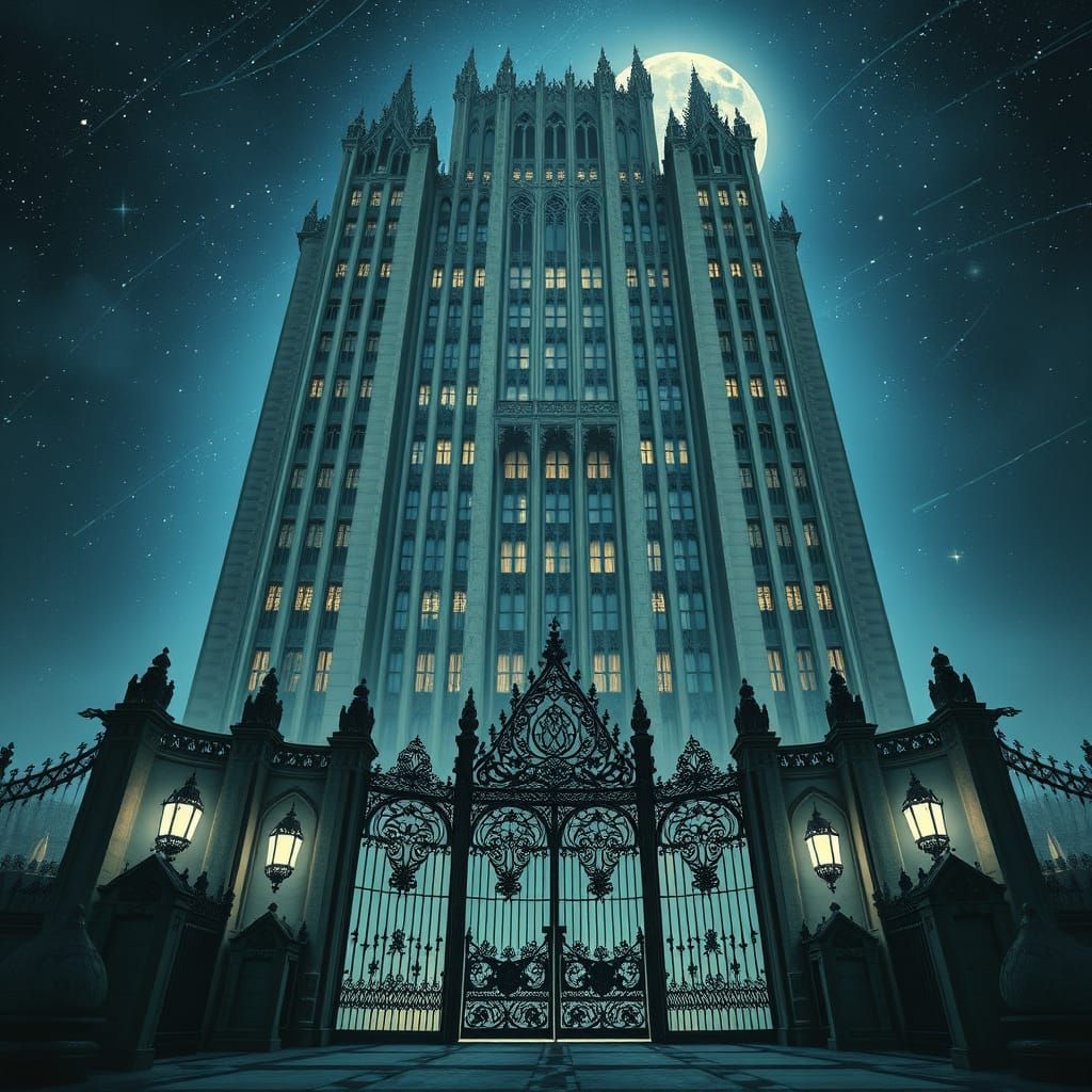 Gothic Skyscraper Portrait in Art Nouveau Style