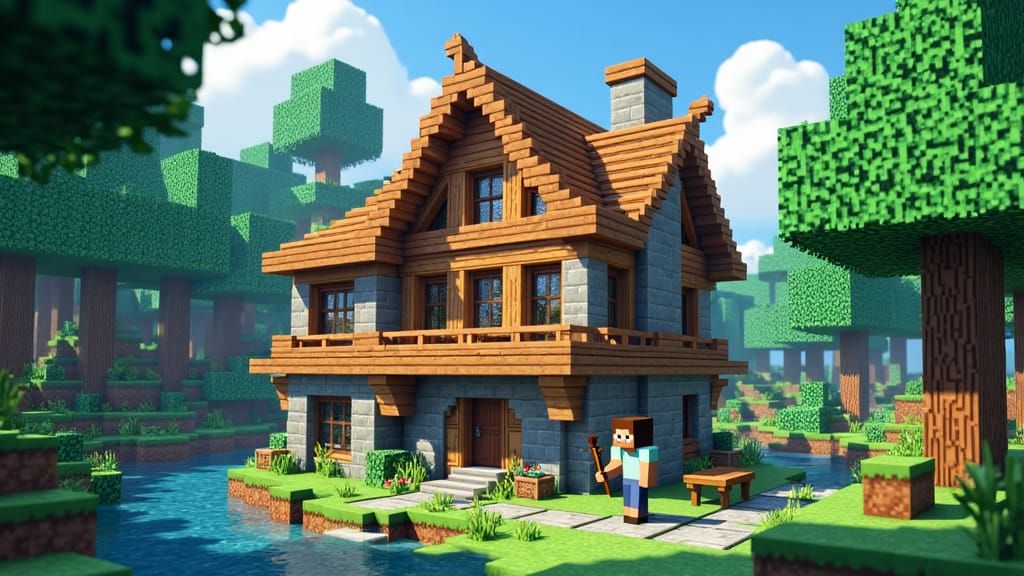 Minecraft Steve Building a House on Day 10