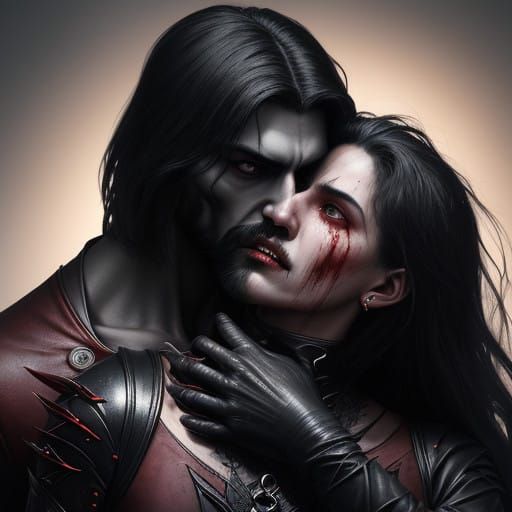 Vampire's Fatal Kiss in a Gritty, Dark Fantasy Aesthetic