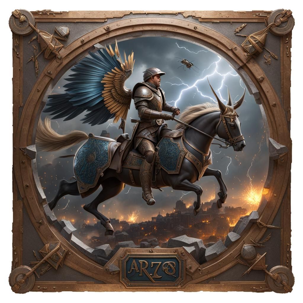 Detailed 3D Rendering of Birds, Armor and Runes