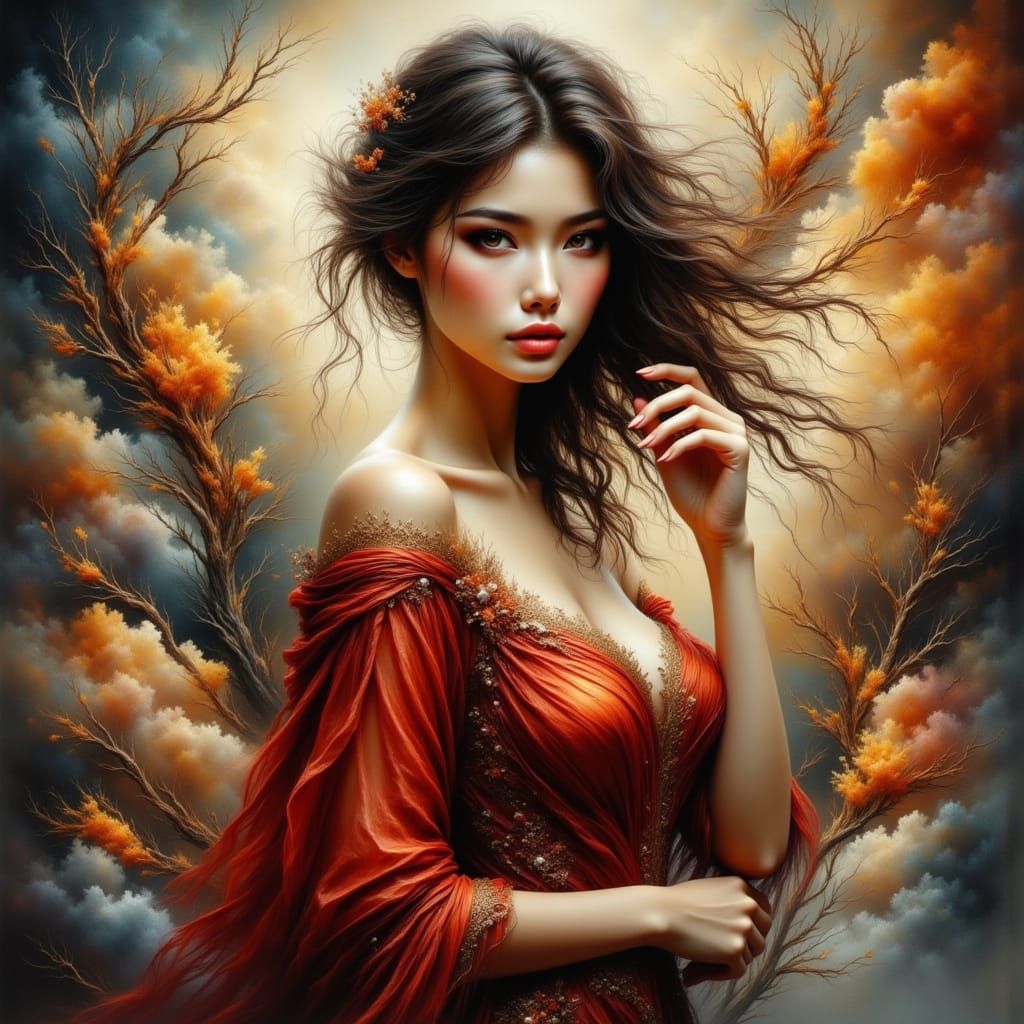 Hyperrealistic Woman in Elegant Attire, Enki Bilal Style