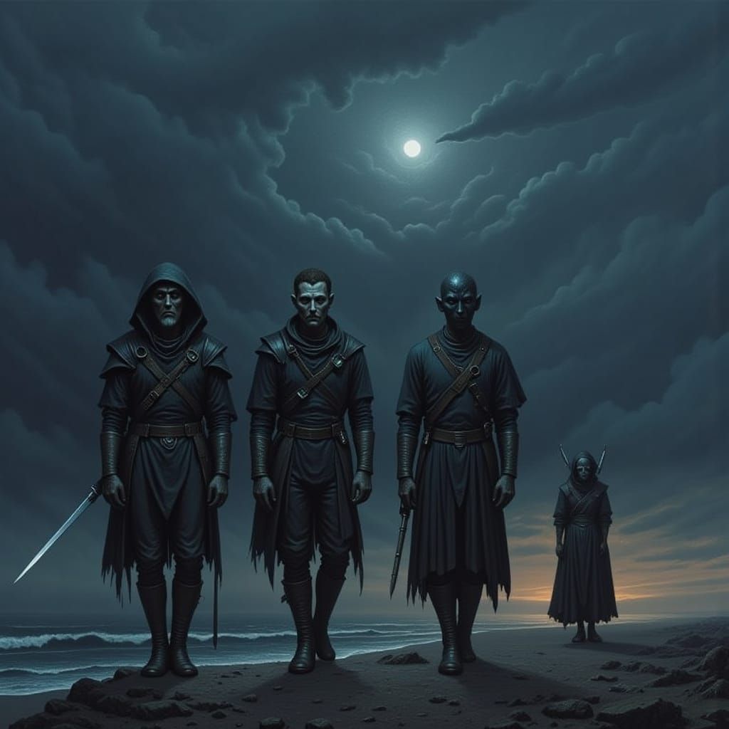 Sci-Fi Crew Encounters Eyeless Stranger on Beach