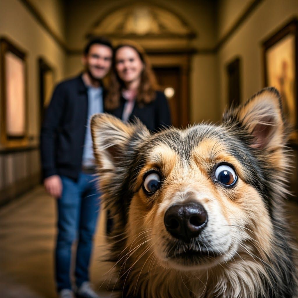 Funny Dog Photobomb at Prado Museum, Fine Art Portrait