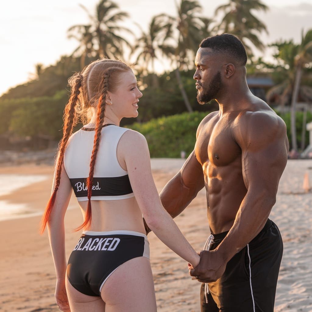 Sultry Tropical Beach Scene with Interracial Couple