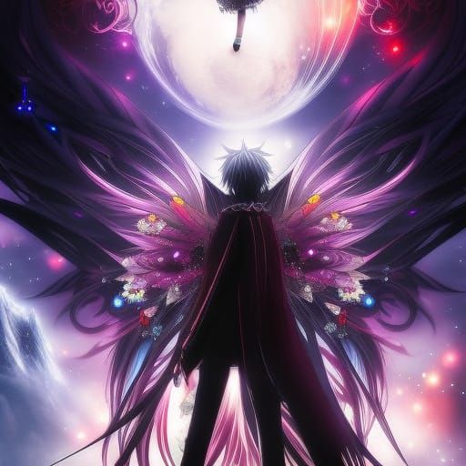 Vampire Couple Embrace Under Fractal Sci-Fi Moon