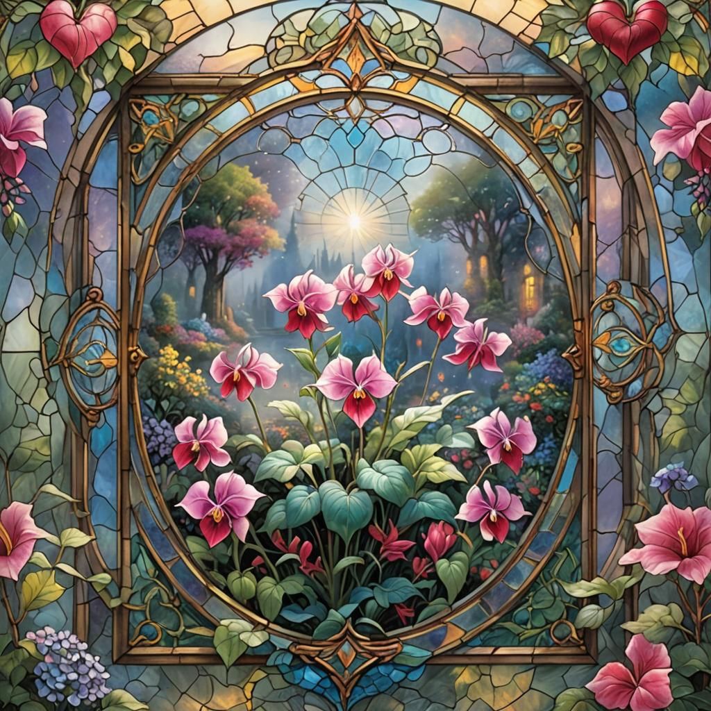 Ethereal Stained Glass Bleeding-Heart Flower in Fantasy Styl...