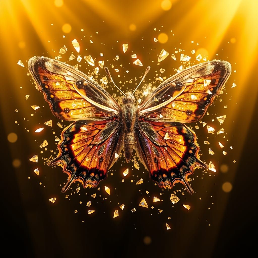 Butterfly Prismatic Light Fractalization in Iridescent Golde...