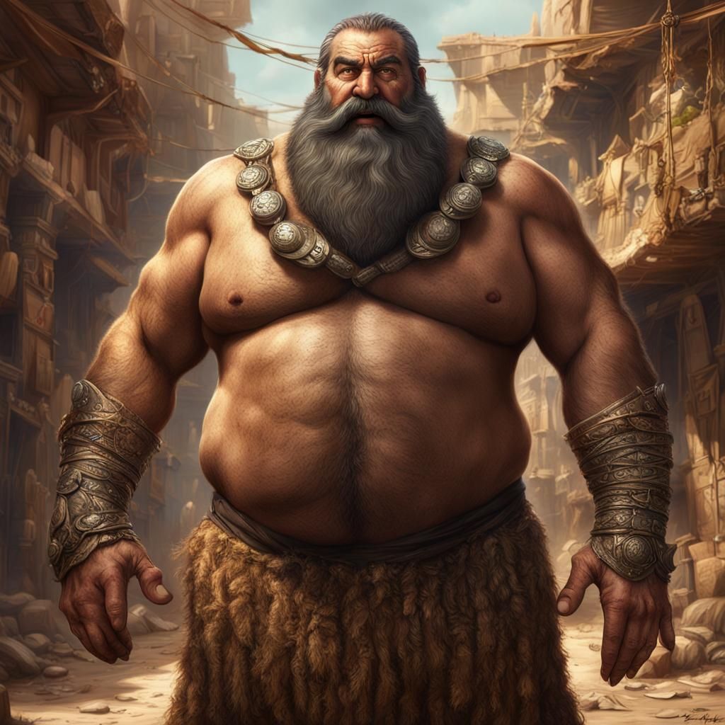 Detailed Painting of a Hairy, Overweight Arab Man
