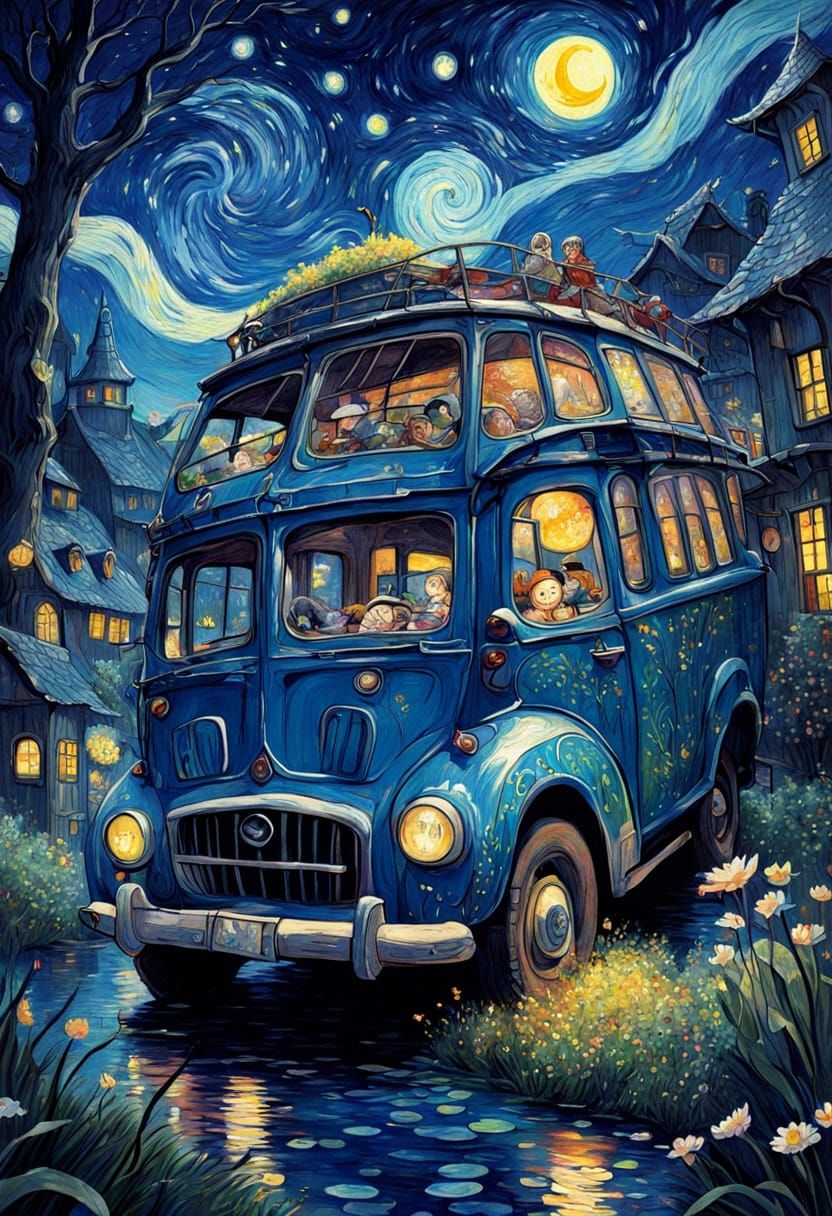 Whimsical Sci-Fi Fantasy Journey in Van Gogh Studio Ghibli S...