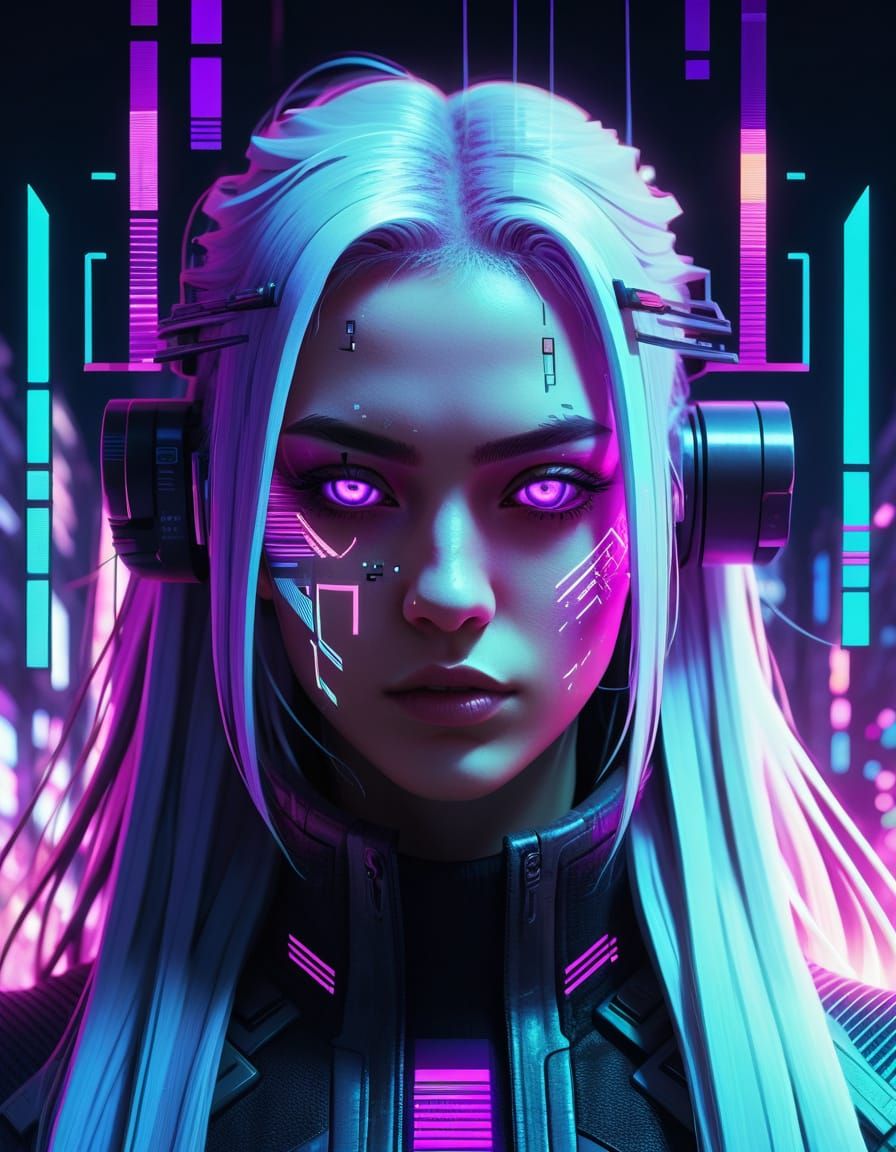 Cyberpunk Anime Girl with Glitchcore Digital Art