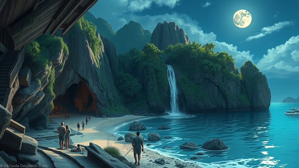 Secluded Thailand Cove with Waterfall and Cliffs