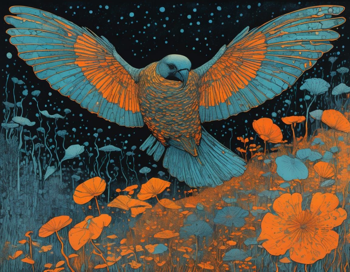 Vibrant Aquatint Etching in Tertiary Colours