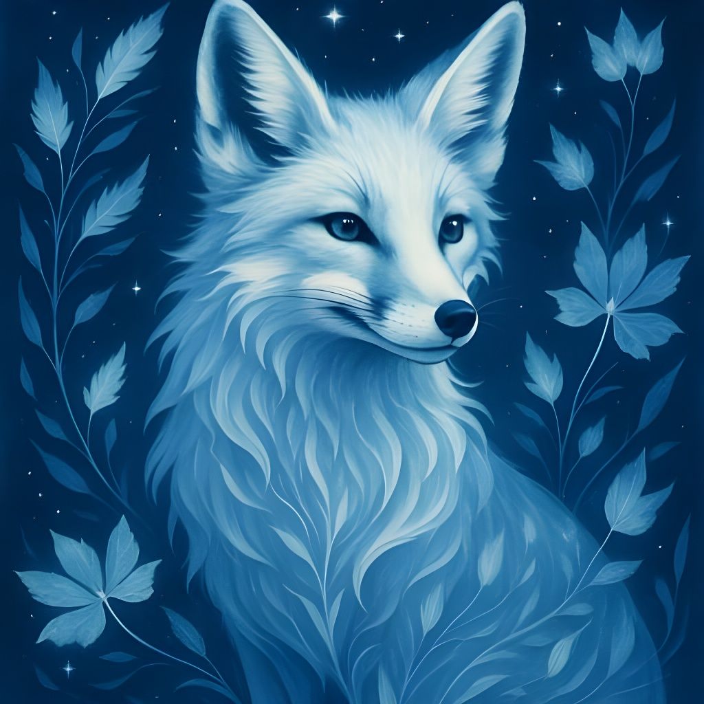 Ethereal Fox in Cyanotype Style