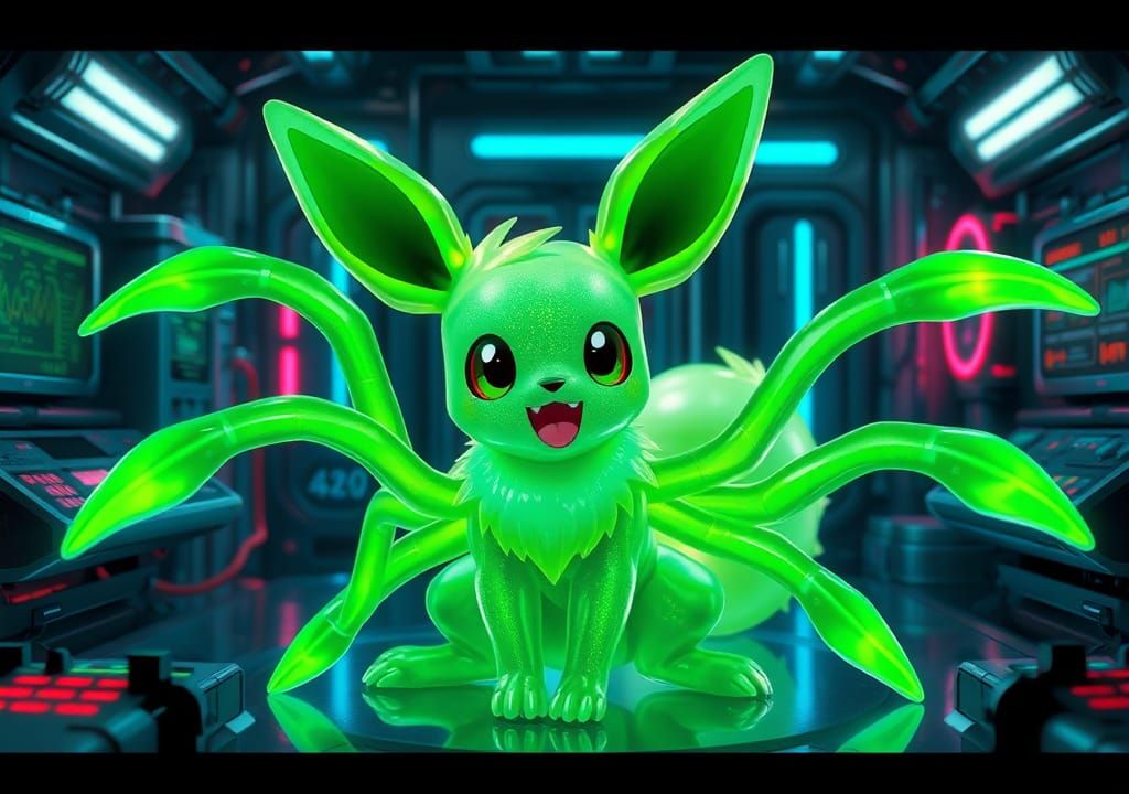 Radioactive Pokémon in Futuristic Lab, Cell-Shaded 3D Render