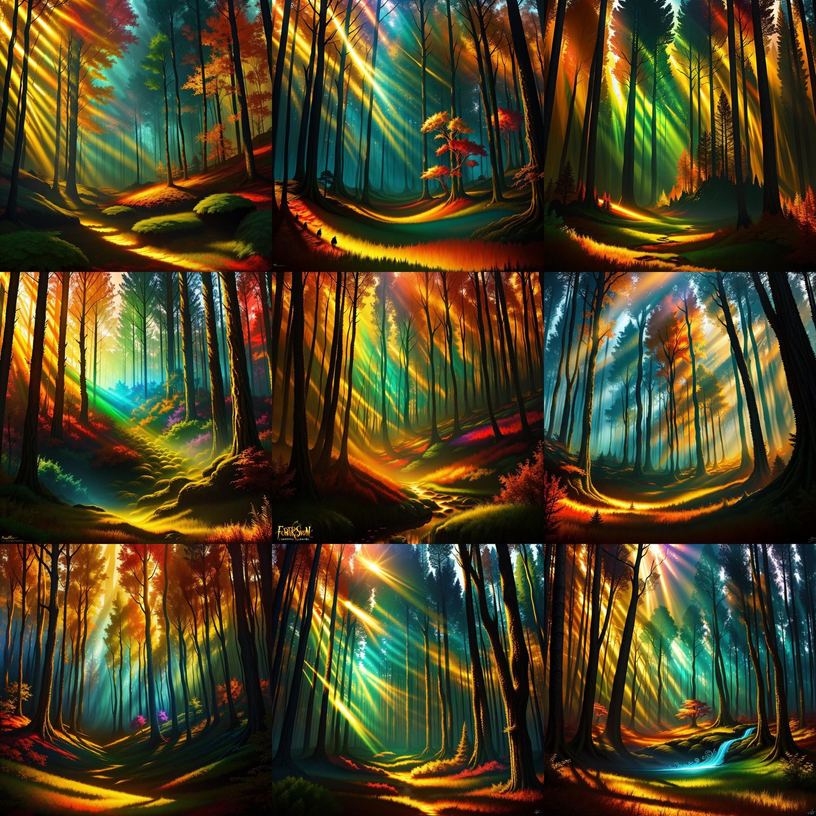 Golden Hour Fantasy Forest in Airbrush Style