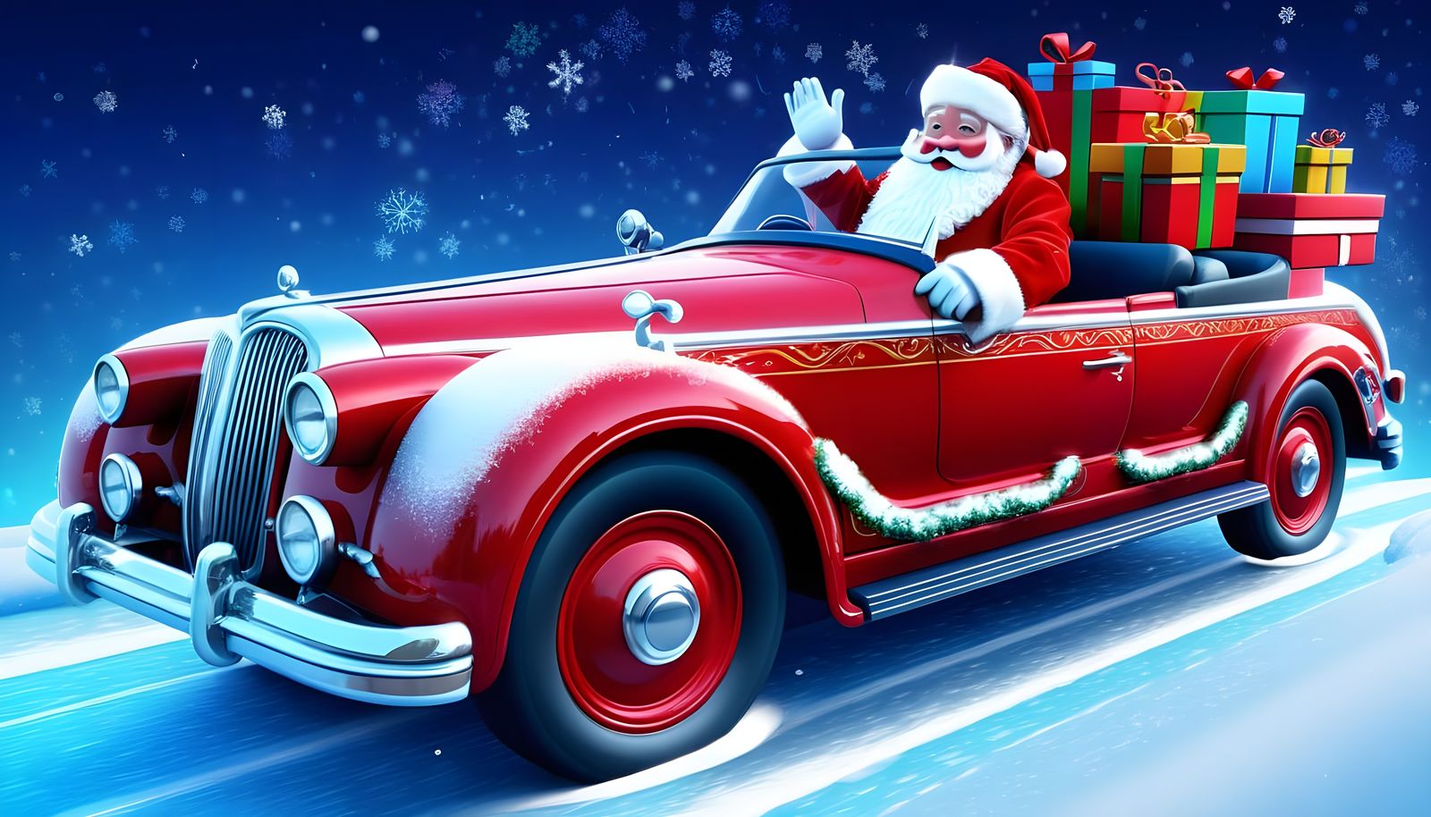 Joyous Christmas Scene in Vibrant Red and Bright Digital Art