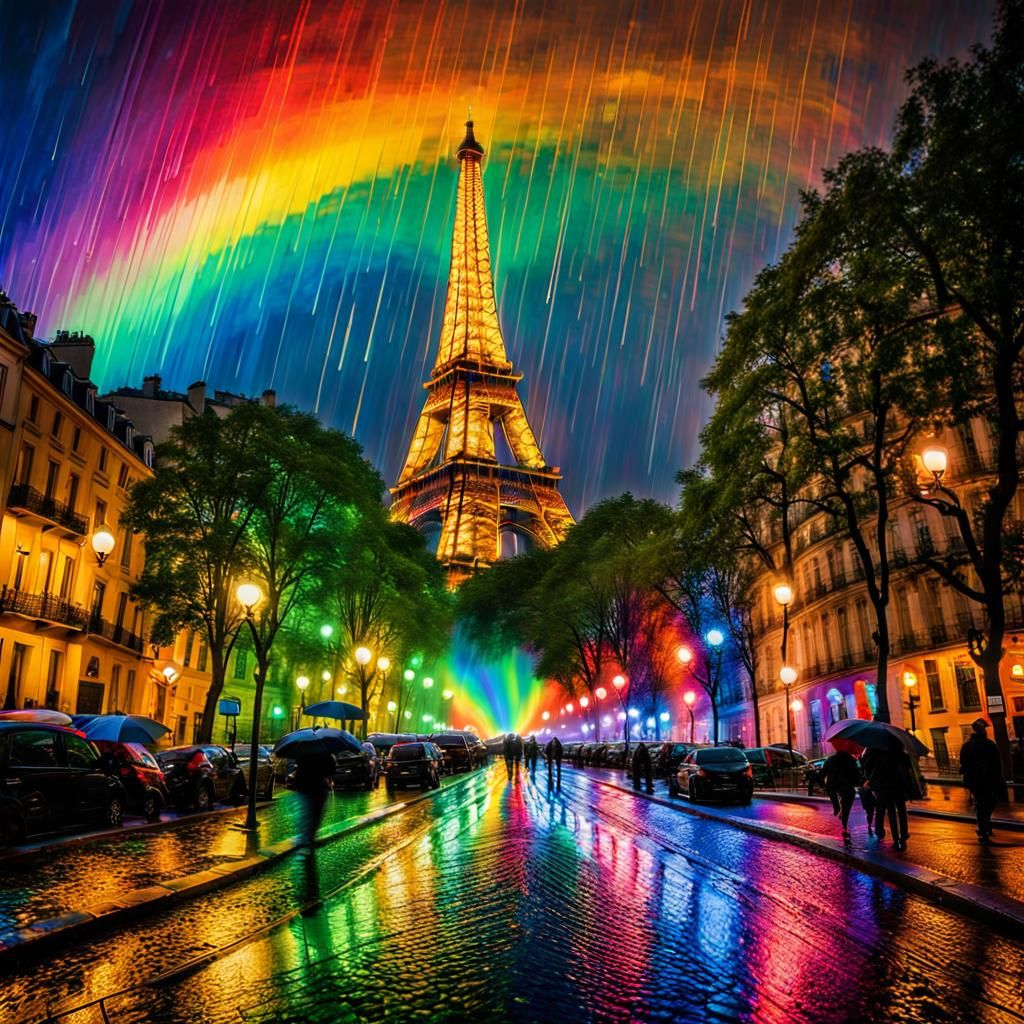 Rainbow Paris in Impasto Style