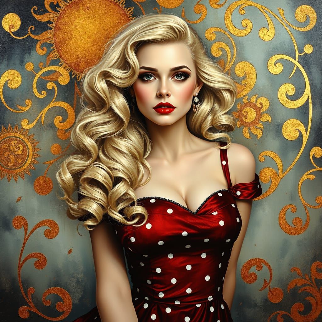 Ethereal Blonde Pinup Goddess in Impasto Oil Painting