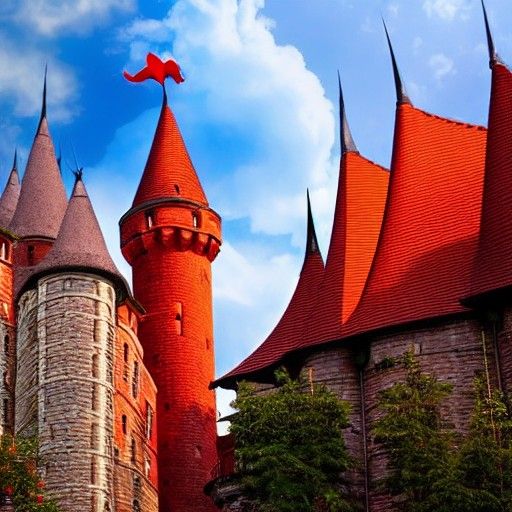 Magical Castle with Red Roofs and Tall Towers