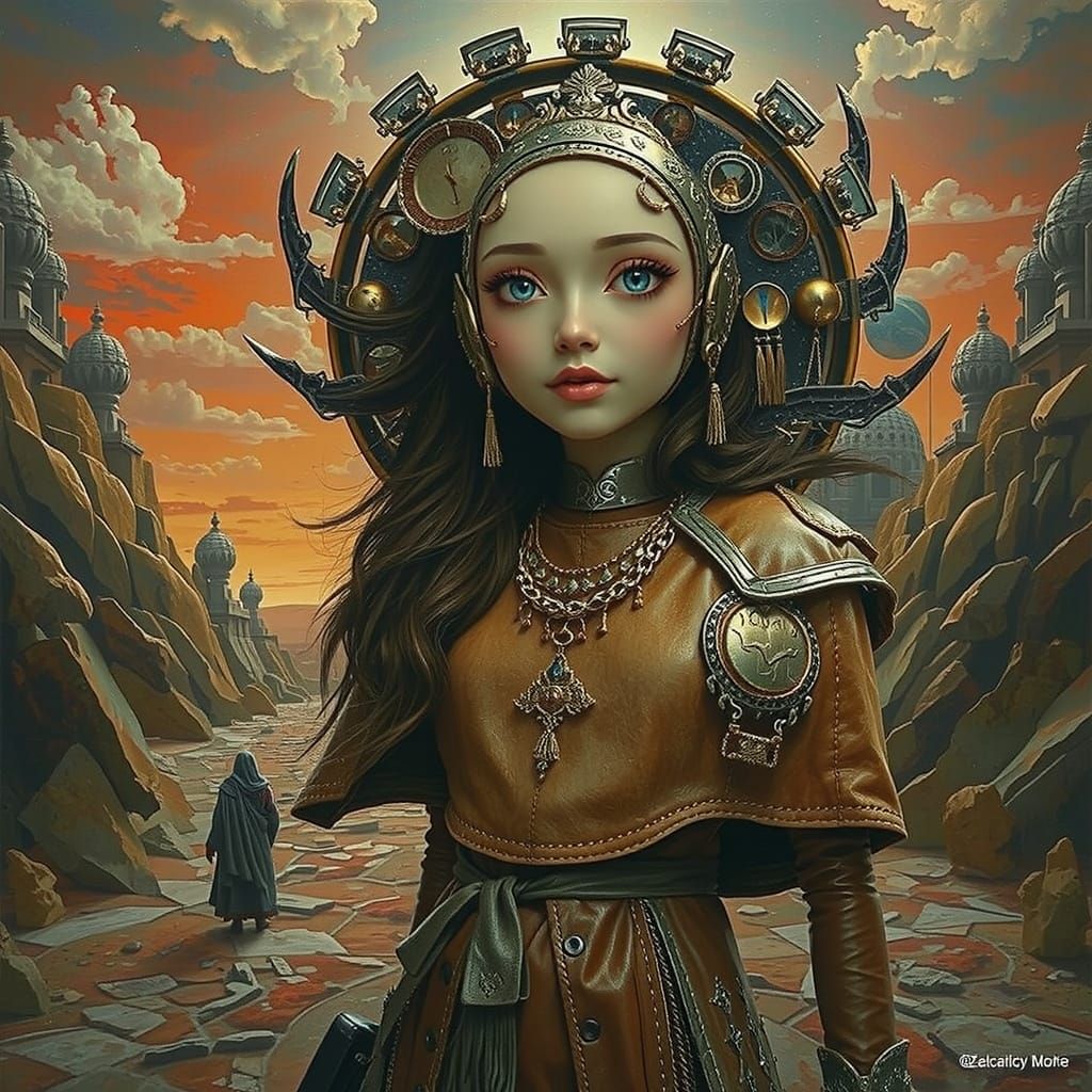 Ancient City on Red Plain Under Azure Sky