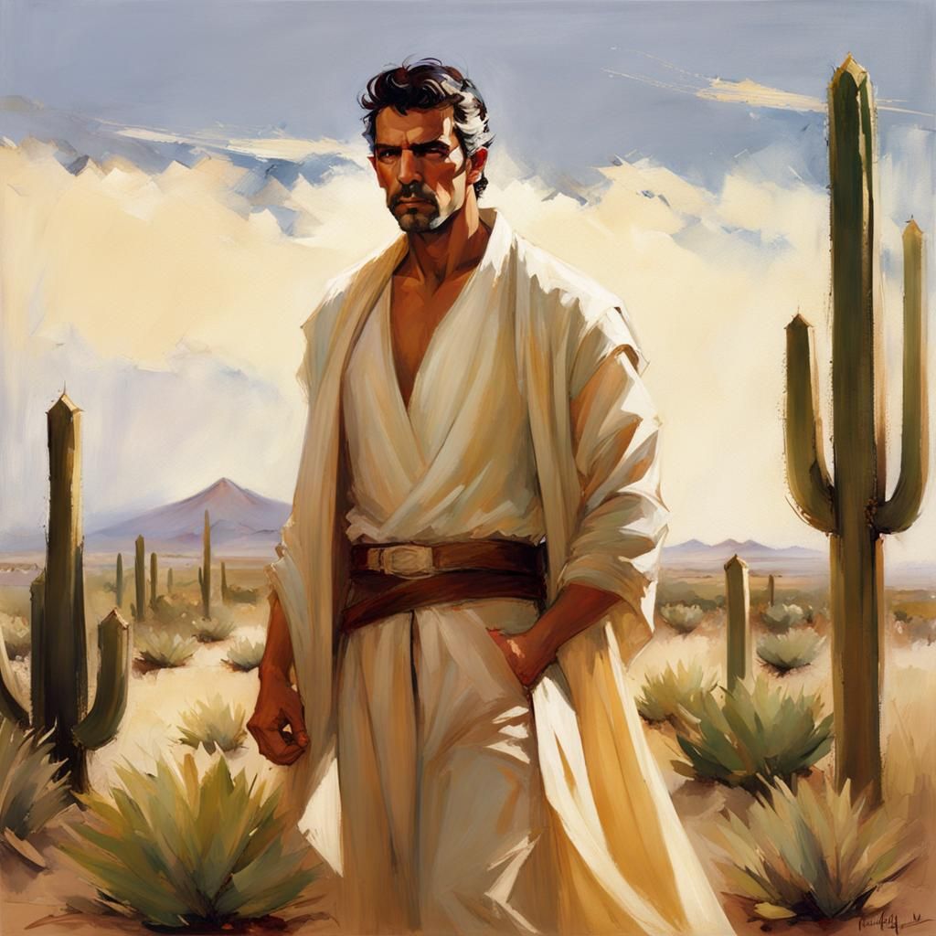 Shepherd in Desert Landscape, Cover Art Style
