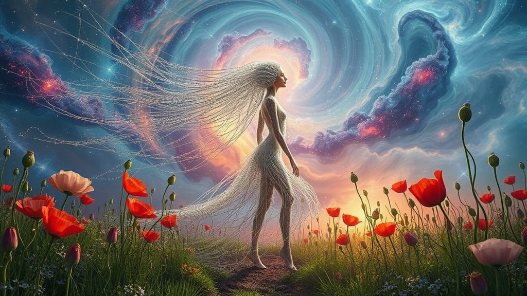 Ephemeral Woman of Nature in Stained Glass Forest