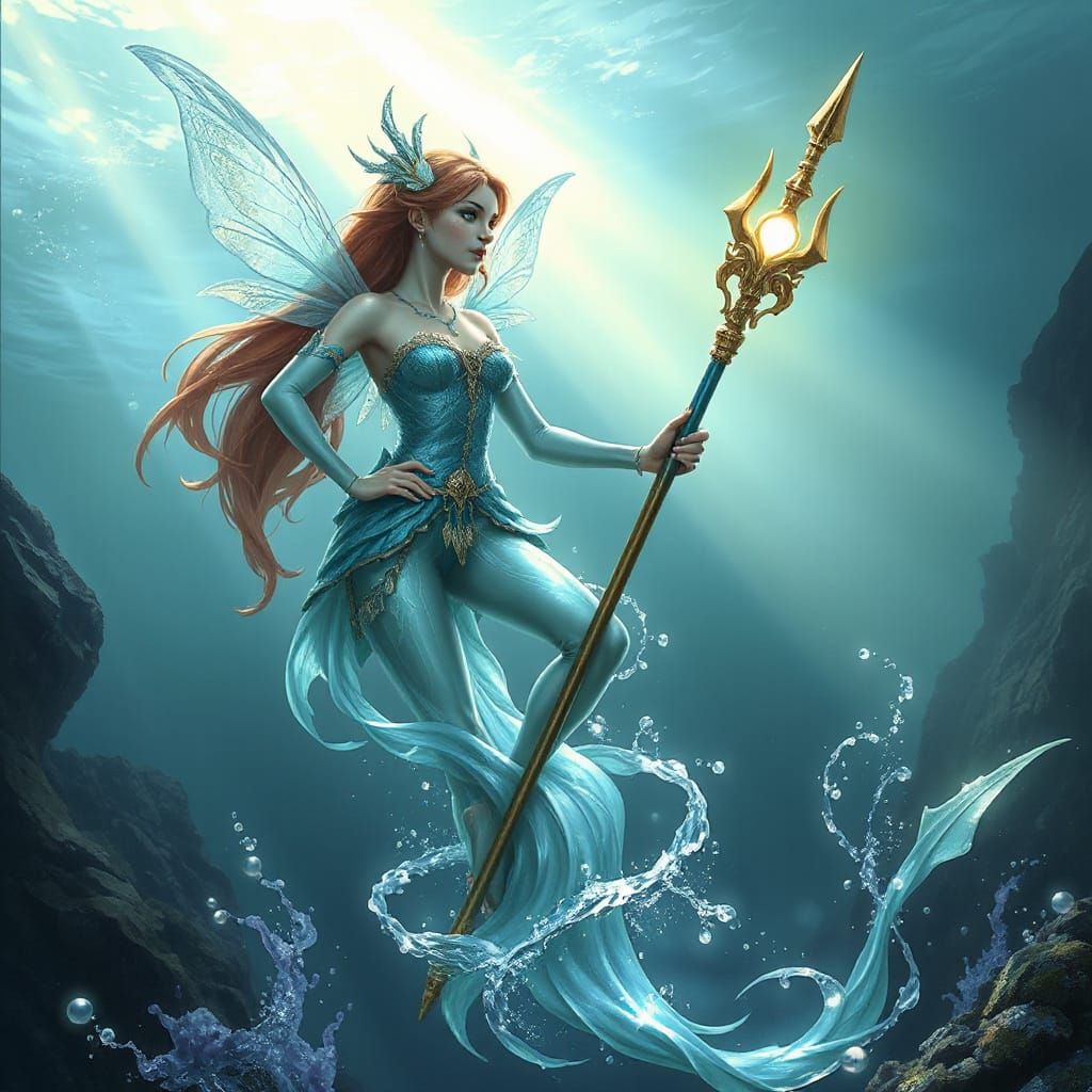 Magical Water Fairy holding a glowing trident