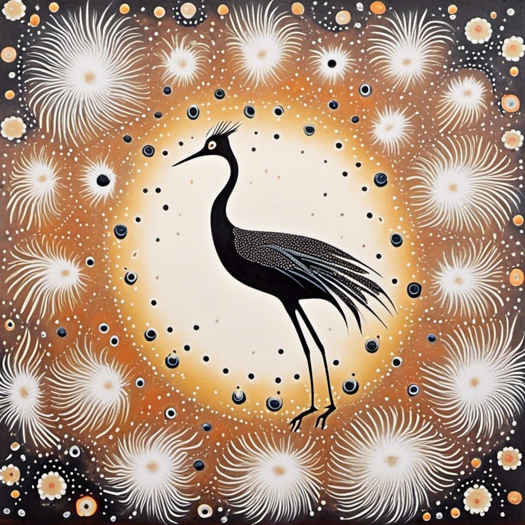 Brolga Dance: Aboriginal Dot Art Bird