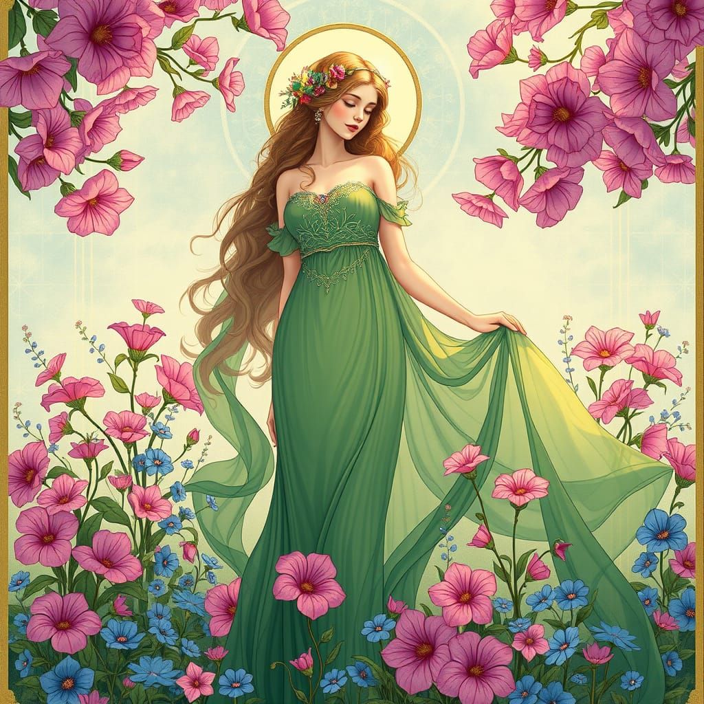 Goddess of the Garden in Art Nouveau Style
