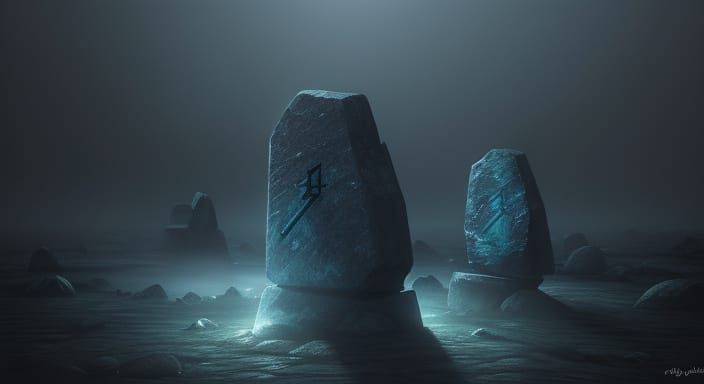 Mysterious Glowing Stone on Misty Plain