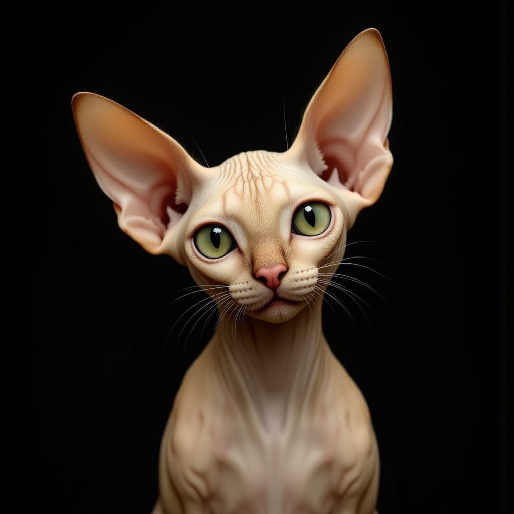 Baroque Portrait of a Smiling Sphynx Cat