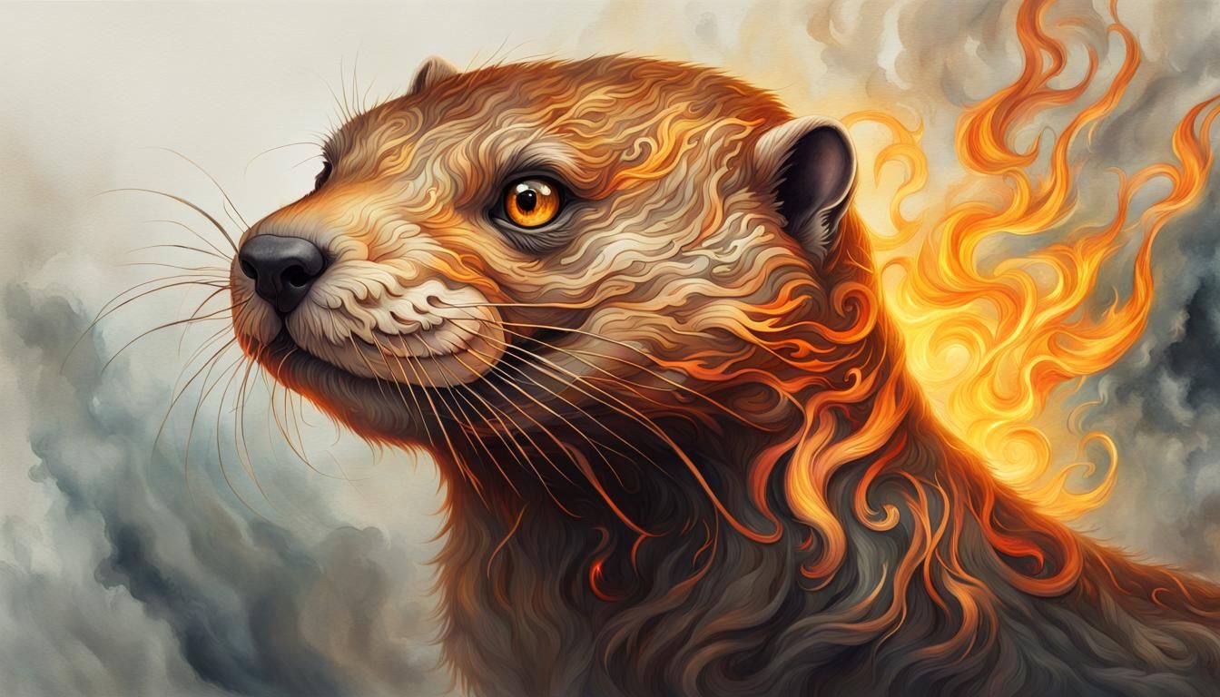 Fantasy Fire Otter Portrait with Ornate Flames