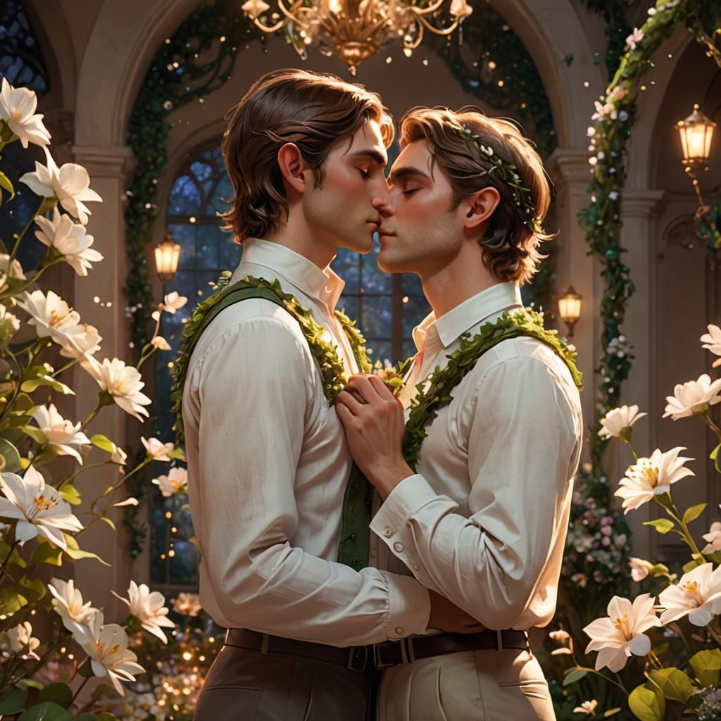 Romantic Elven Fairy Kiss in Magical Ballroom