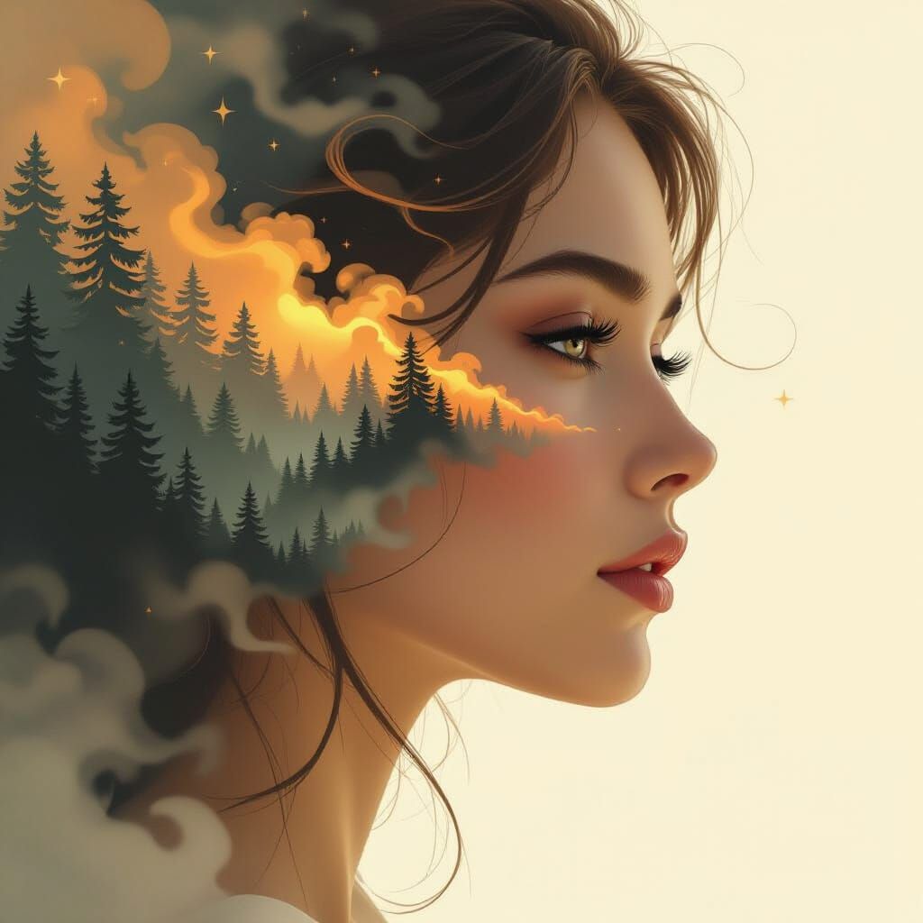 Ethereal Golden Outline of a Woman's Face