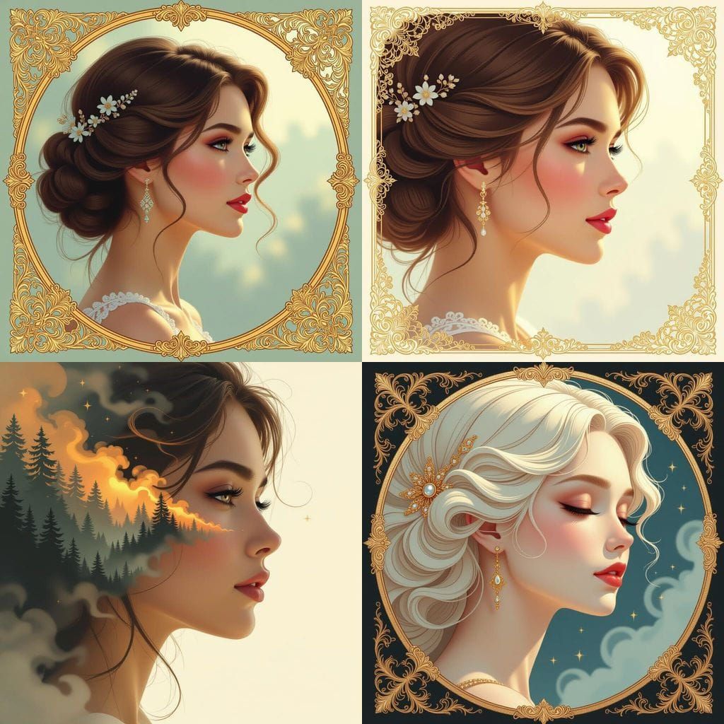 Ethereal Gold Female Face in One-Dimensional Style