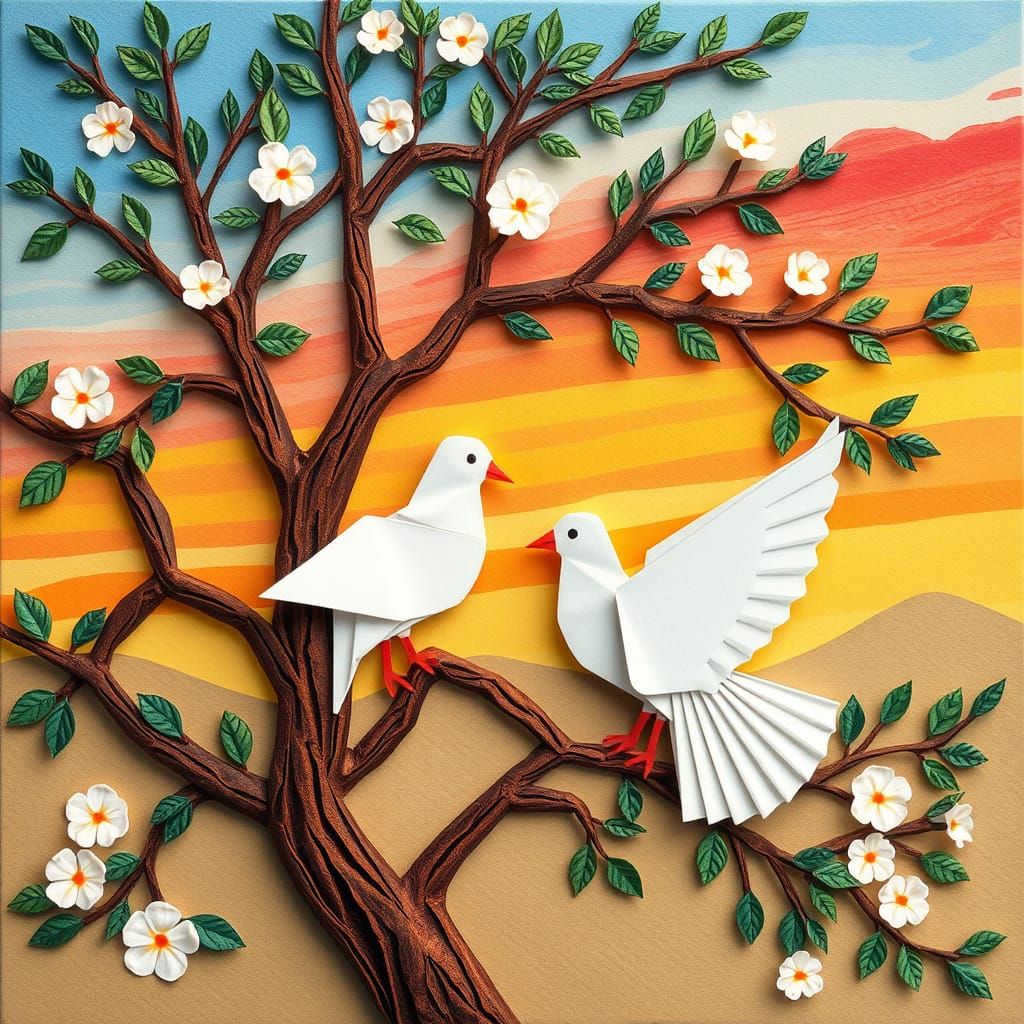 Intricate Kirigami Doves in Sunrise Hues