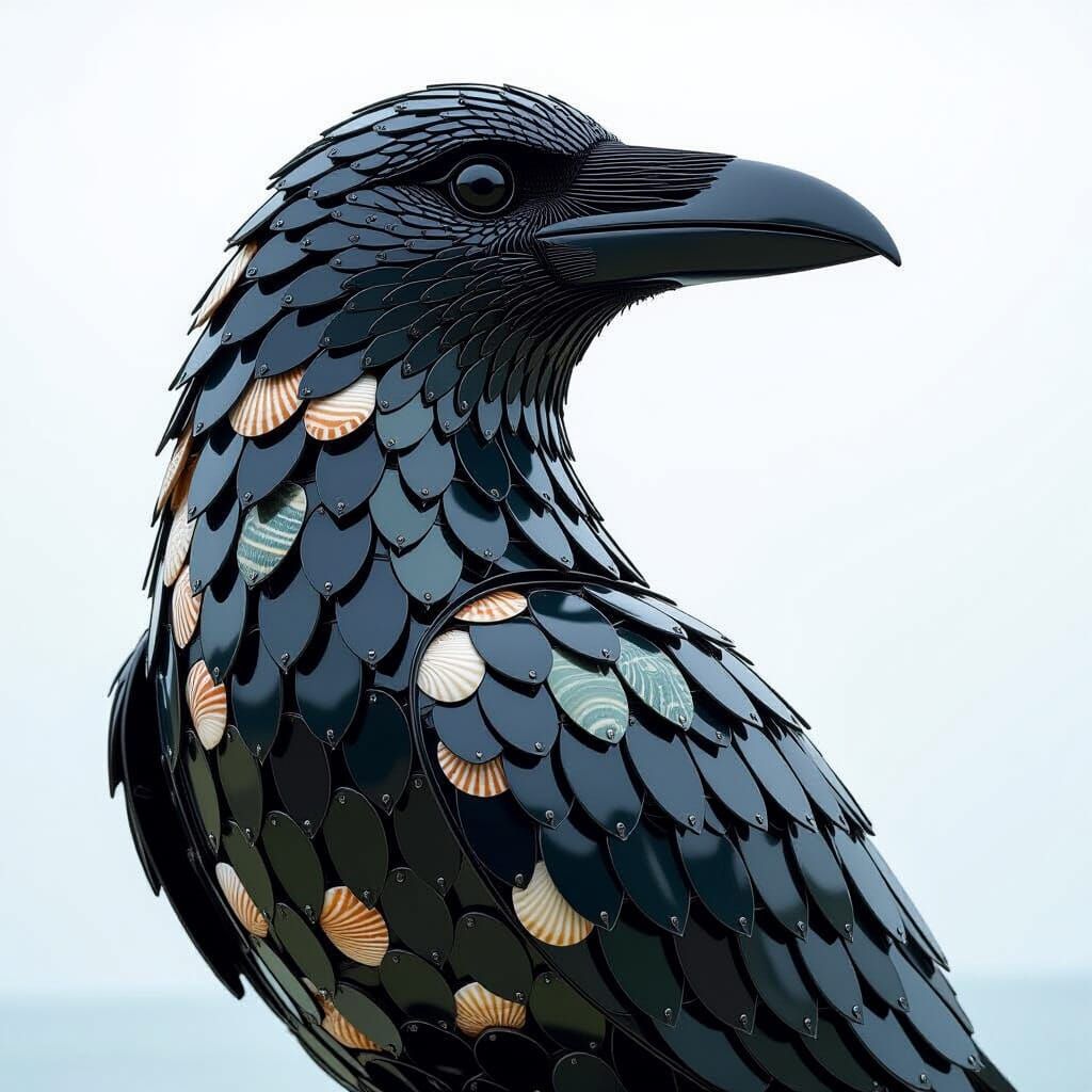Seashell Raven Sculpture