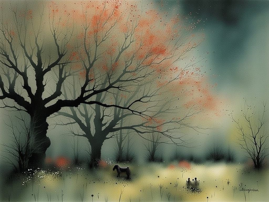 Blossoming Apple Garden in Watercolor Style