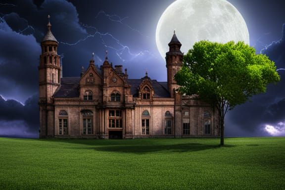 Glowing Tree in Old Building at Night