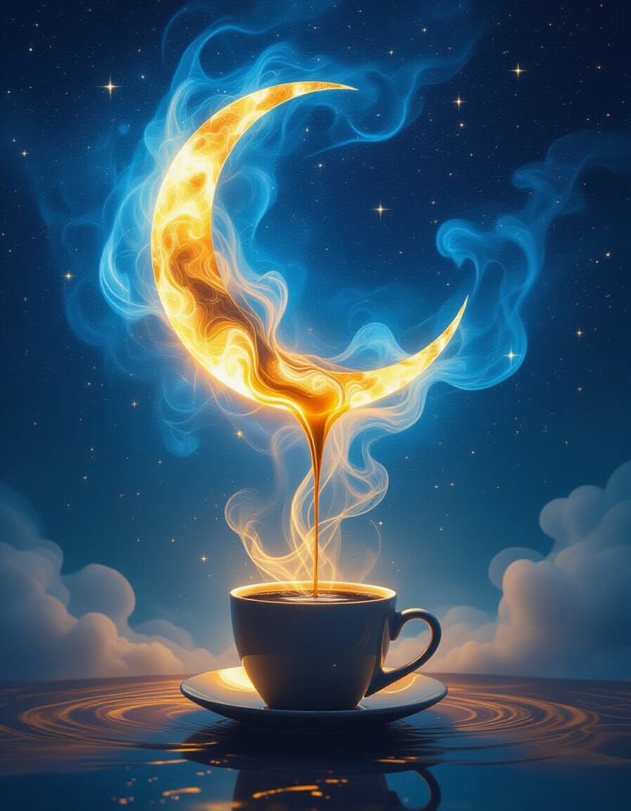 Magical Starry Sky With Coffee Moon