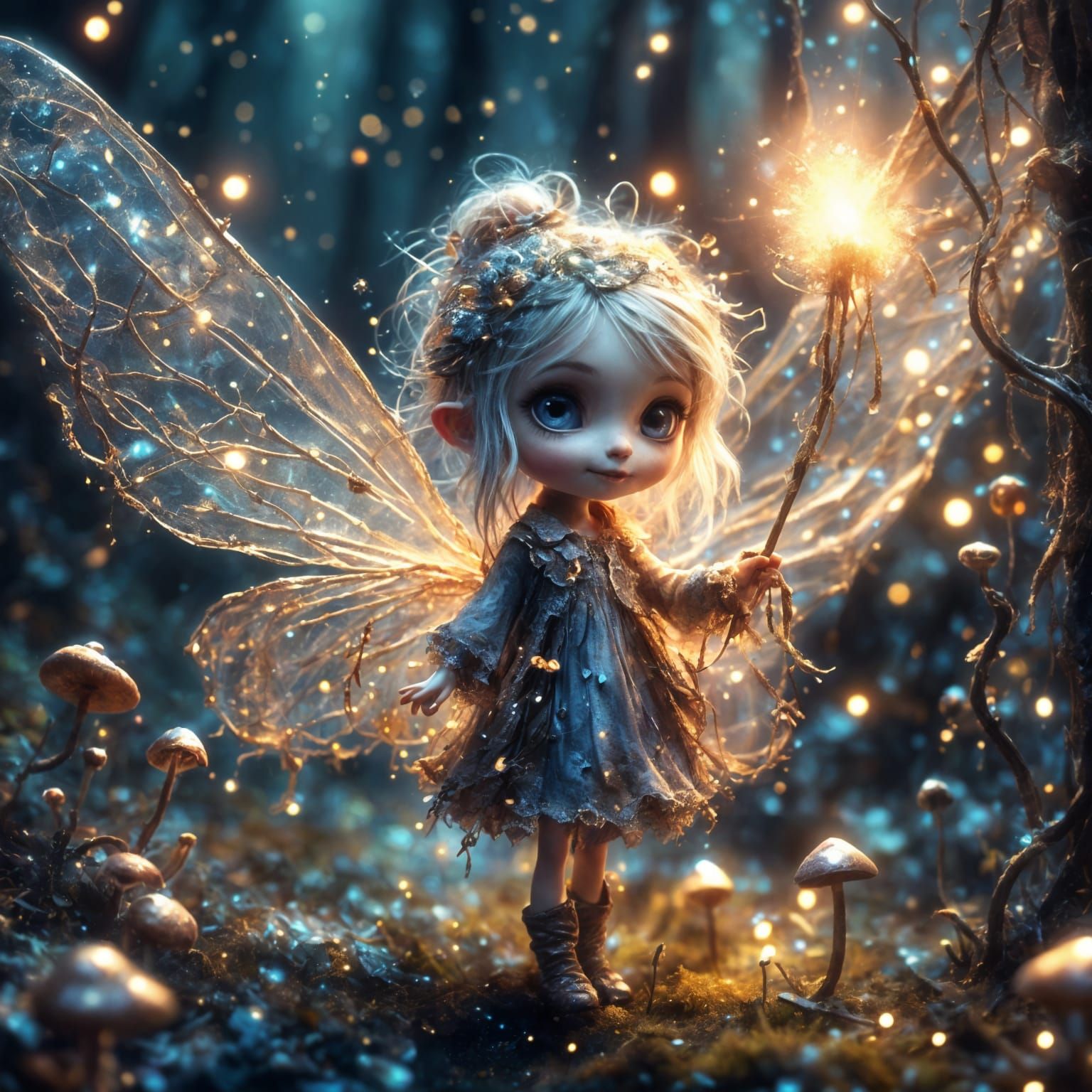 Magical Pixie Sprinkling Stardust in Enchanted Forest