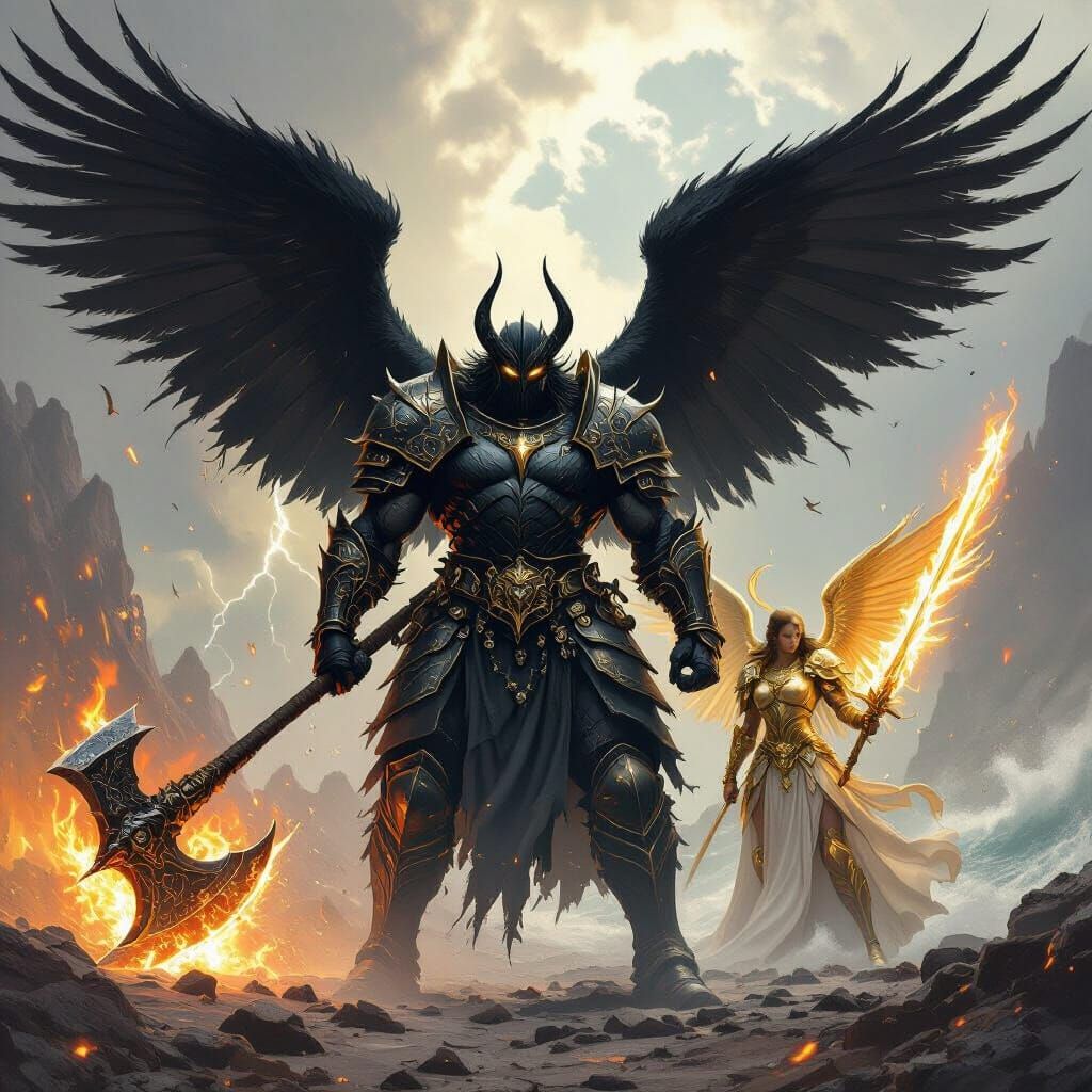 Epic Demon Angel Battle in Dark Fantasy Style