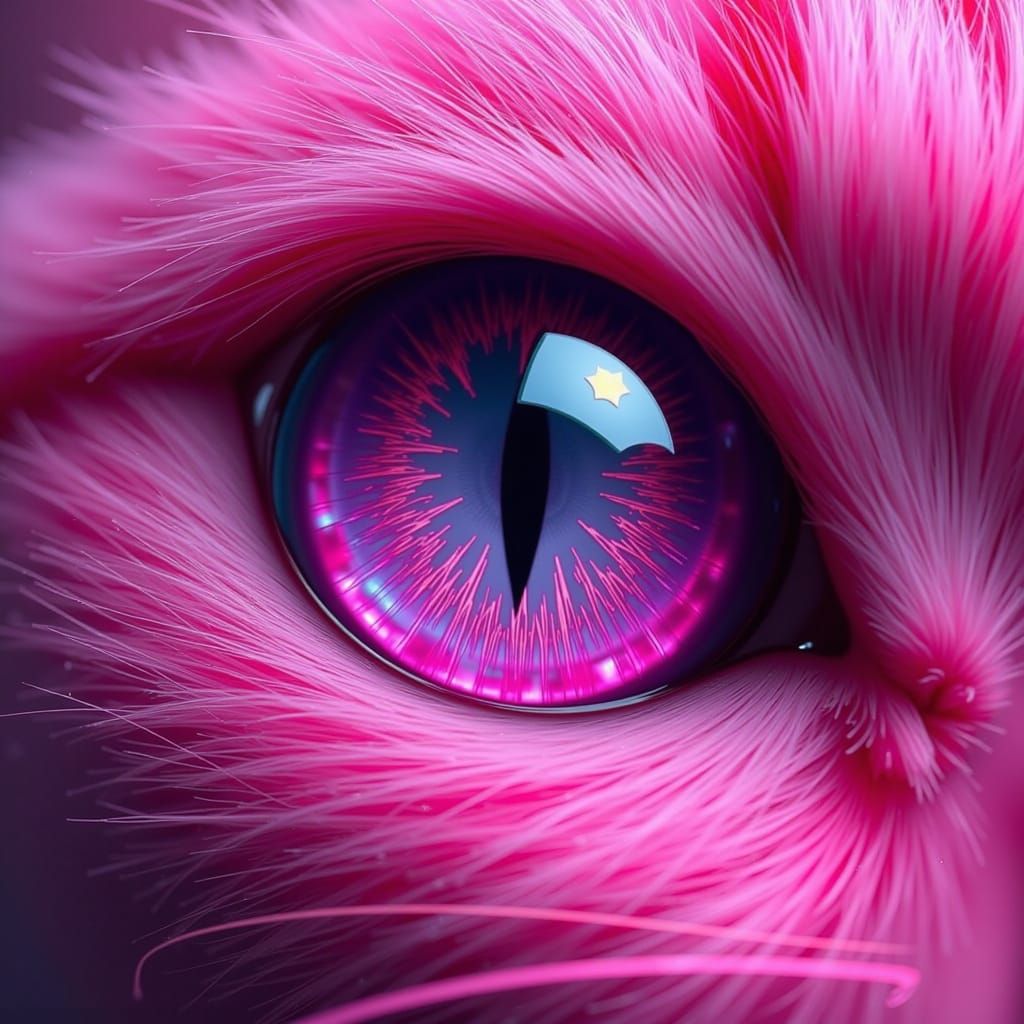 Pink Cat Eye with Bioluminescent Glow in Neon Style