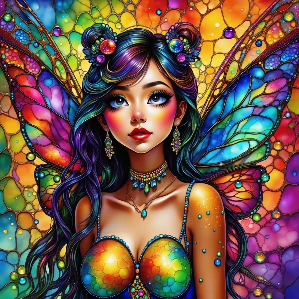 Vibrant Fairy in Bold Pop Art Style with Iridescent Wings